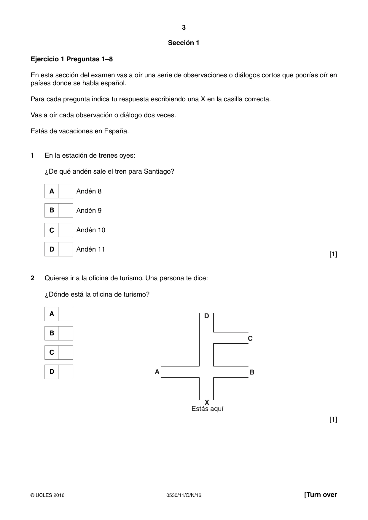Cambridge IGCSE Spanish - Foreign Language 0530 2016 Oct/Nov Paper 1 · Variant 1 question paper, page 3 of 12