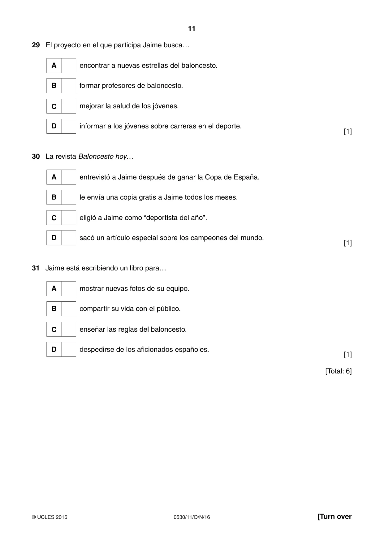 Cambridge IGCSE Spanish - Foreign Language 0530 2016 Oct/Nov Paper 1 · Variant 1 question paper, page 11 of 12