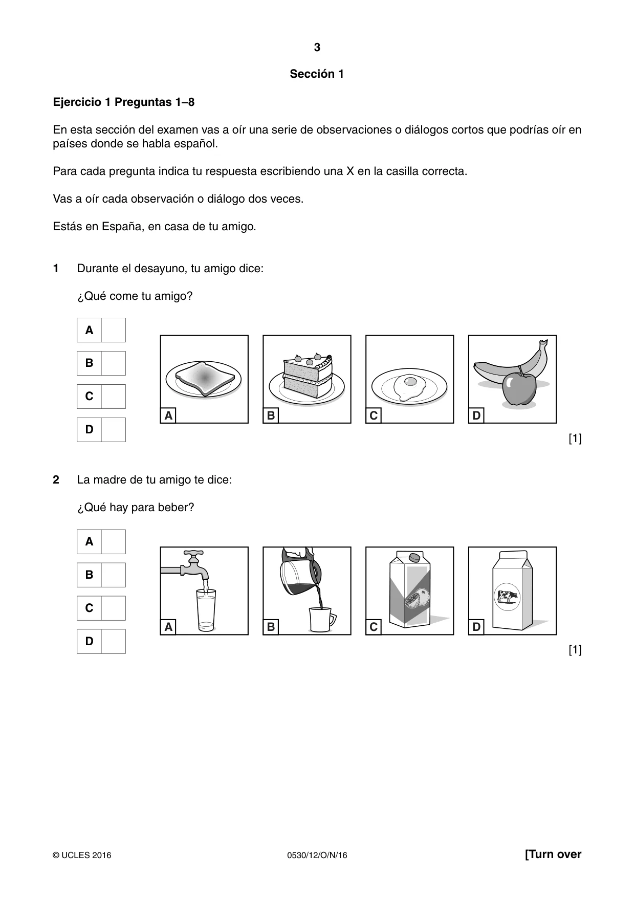 Cambridge IGCSE Spanish - Foreign Language 0530 2016 Oct/Nov Paper 1 · Variant 2 question paper, page 3 of 12