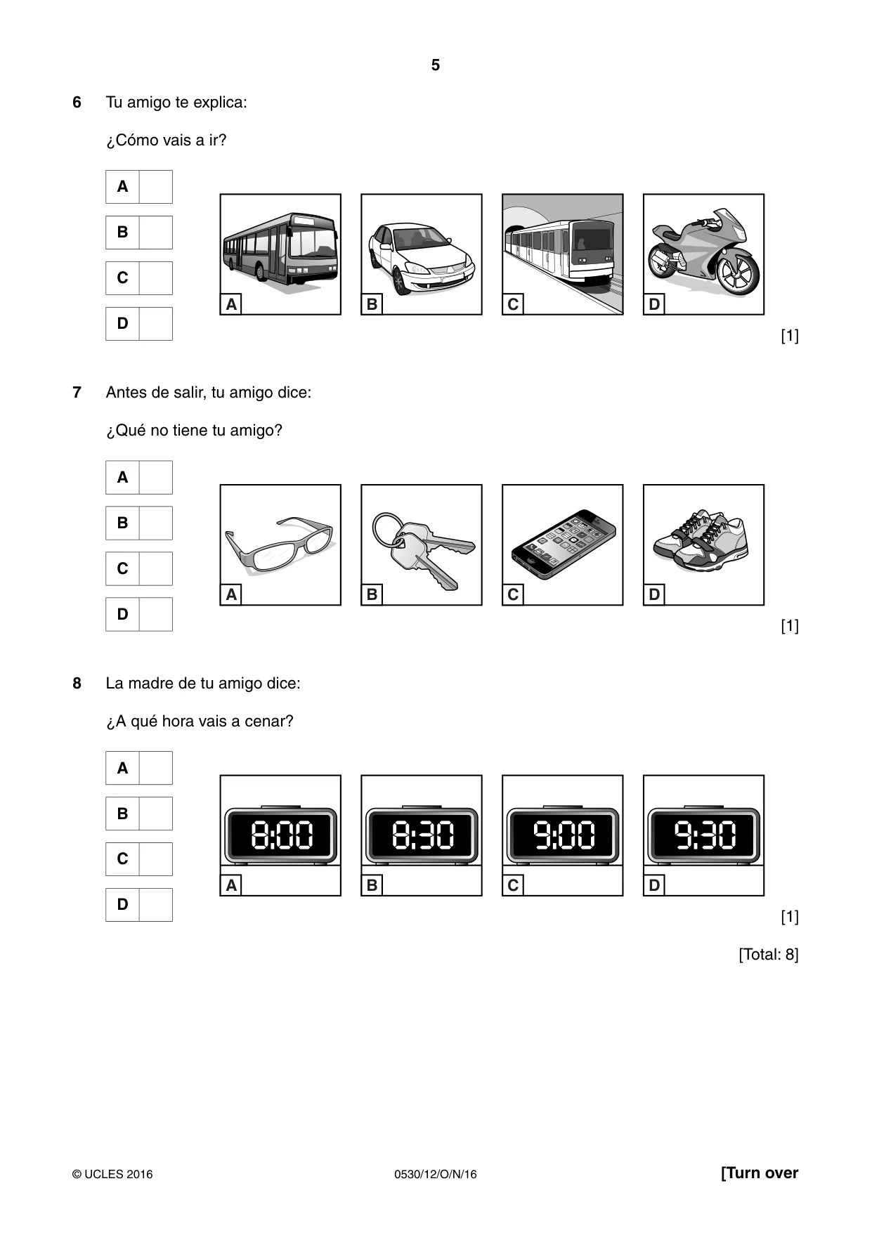 Cambridge IGCSE Spanish - Foreign Language 0530 2016 Oct/Nov Paper 1 · Variant 2 question paper, page 5 of 12