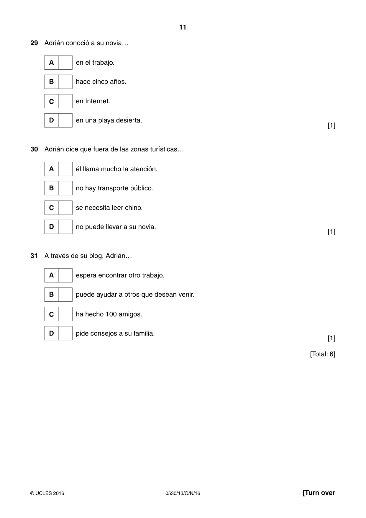 Cambridge IGCSE Spanish - Foreign Language 0530 2016 Oct/Nov Paper 1 · Variant 3 question paper, page 11 of 12