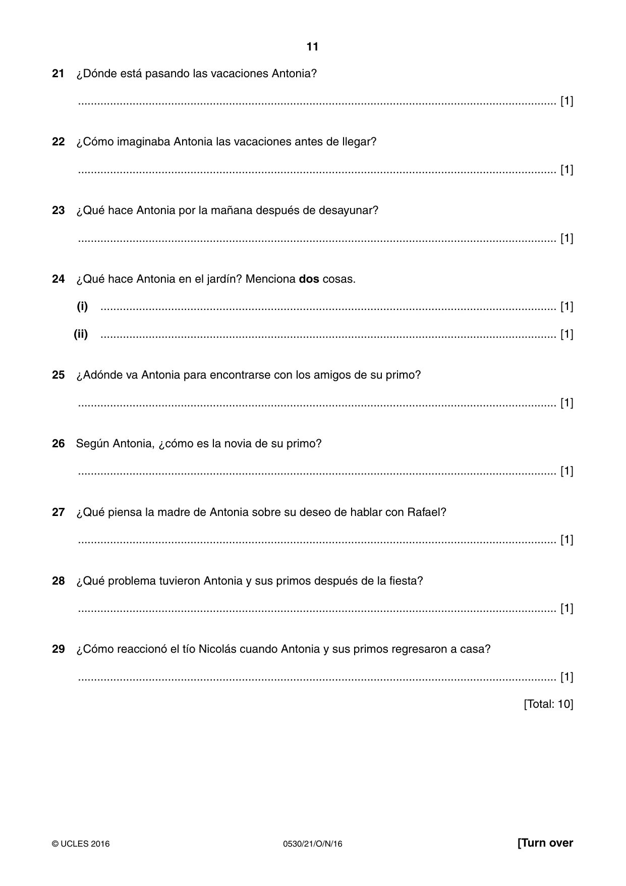 Cambridge IGCSE Spanish - Foreign Language 0530 2016 Oct/Nov Paper 2 · Variant 1 question paper, page 11 of 16