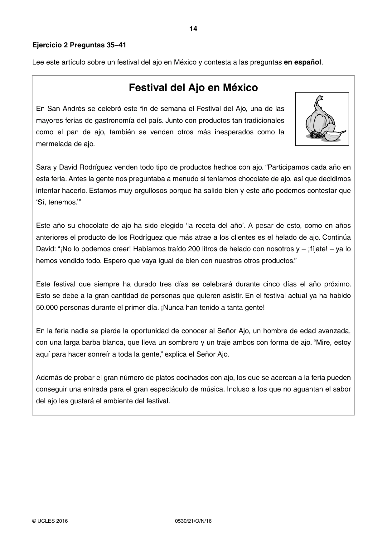 Cambridge IGCSE Spanish - Foreign Language 0530 2016 Oct/Nov Paper 2 · Variant 1 question paper, page 14 of 16