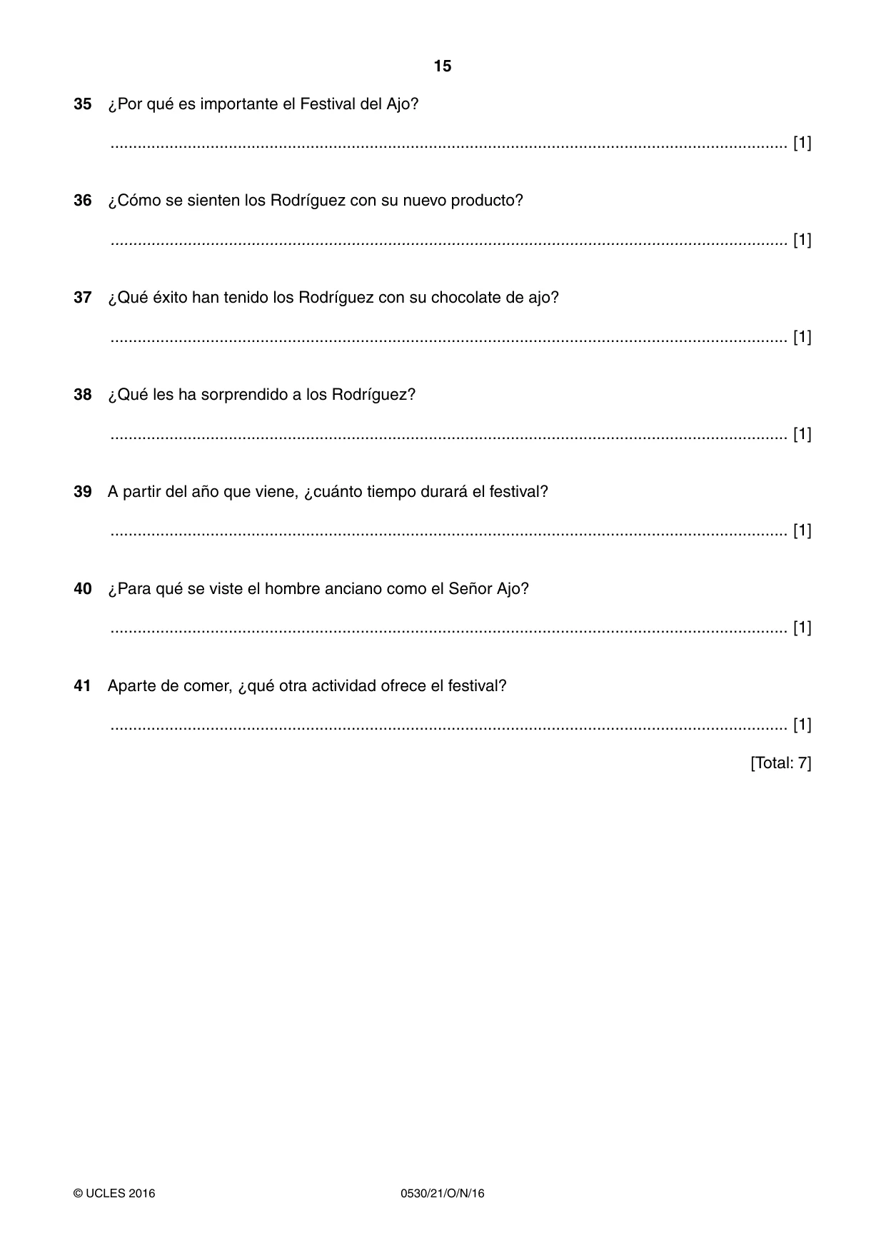 Cambridge IGCSE Spanish - Foreign Language 0530 2016 Oct/Nov Paper 2 · Variant 1 question paper, page 15 of 16