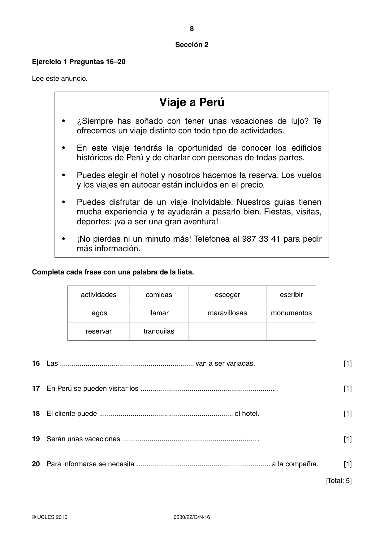 Cambridge IGCSE Spanish - Foreign Language 0530 2016 Oct/Nov Paper 2 · Variant 2 question paper, page 8 of 16
