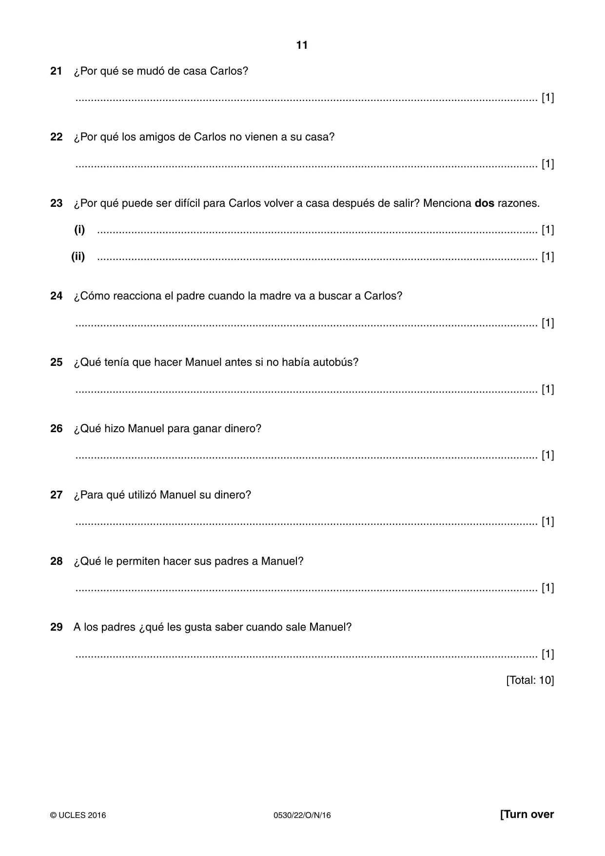 Cambridge IGCSE Spanish - Foreign Language 0530 2016 Oct/Nov Paper 2 · Variant 2 question paper, page 11 of 16