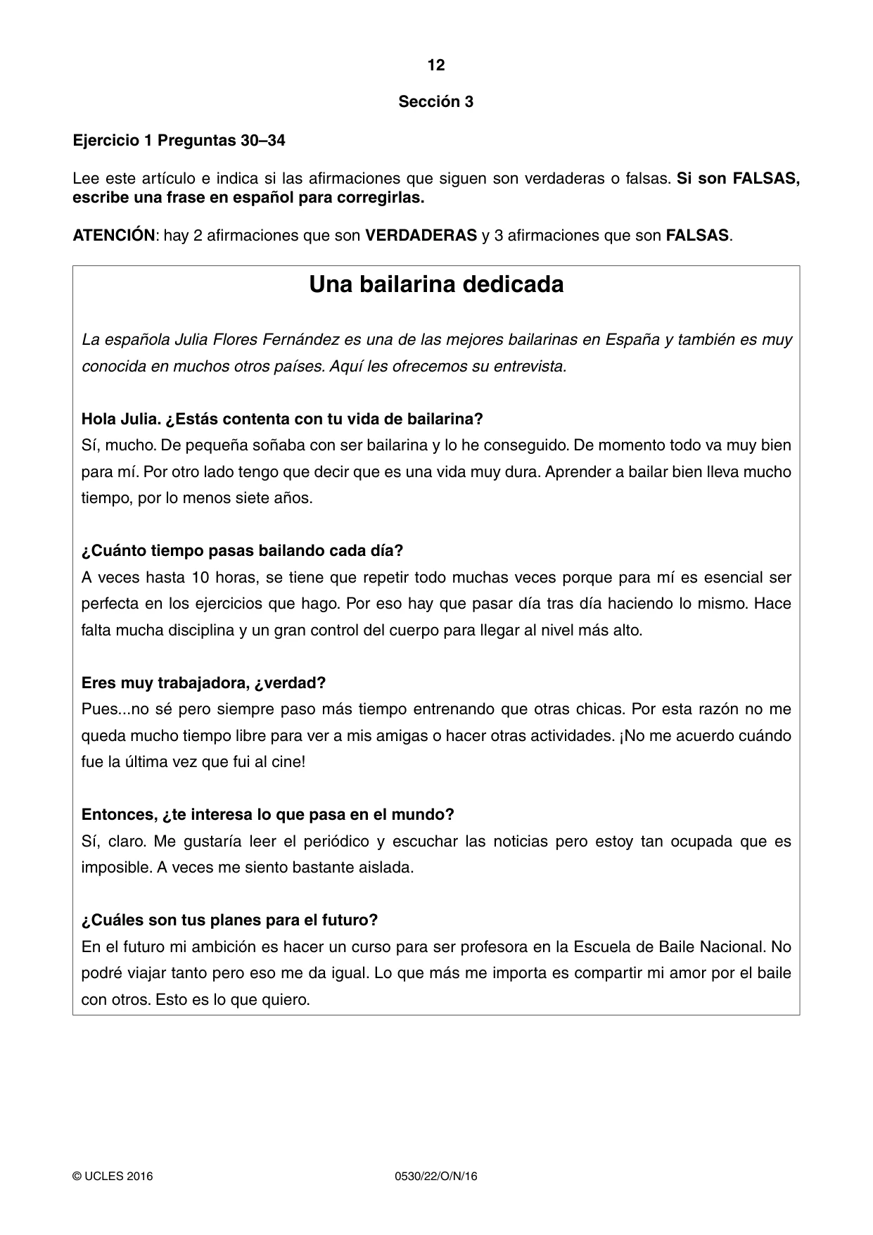 Cambridge IGCSE Spanish - Foreign Language 0530 2016 Oct/Nov Paper 2 · Variant 2 question paper, page 12 of 16