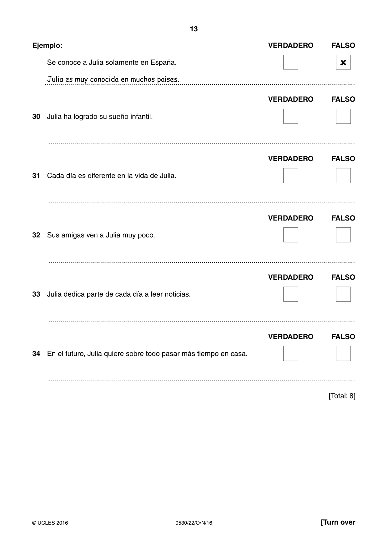 Cambridge IGCSE Spanish - Foreign Language 0530 2016 Oct/Nov Paper 2 · Variant 2 question paper, page 13 of 16