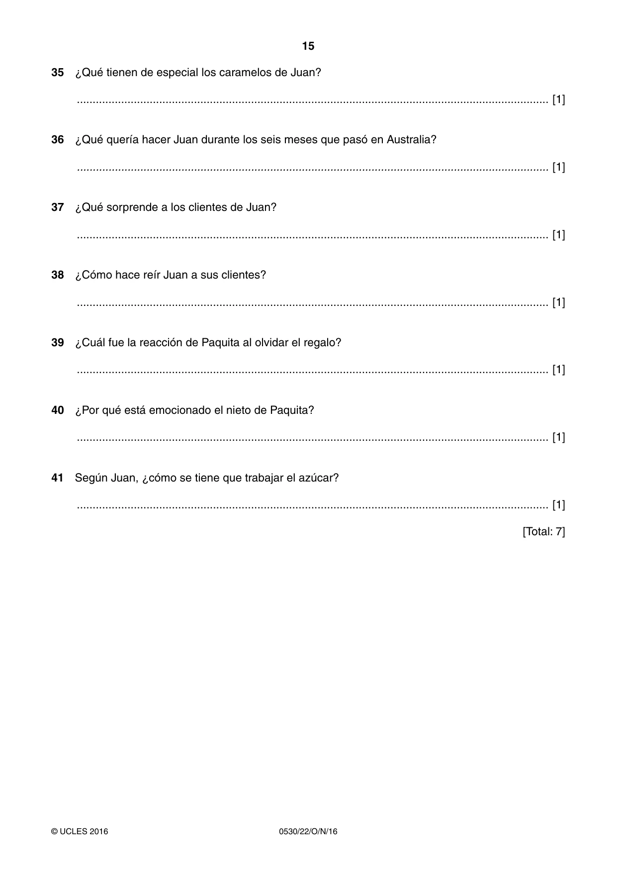 Cambridge IGCSE Spanish - Foreign Language 0530 2016 Oct/Nov Paper 2 · Variant 2 question paper, page 15 of 16