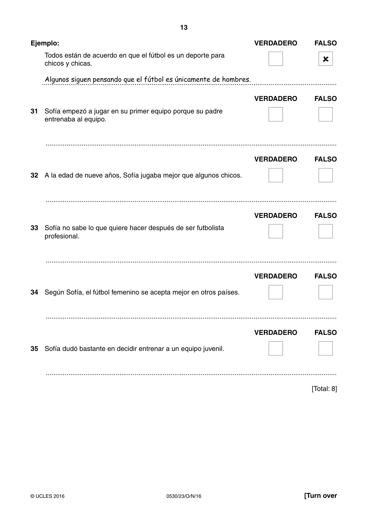 Cambridge IGCSE Spanish - Foreign Language 0530 2016 Oct/Nov Paper 2 · Variant 3 question paper, page 13 of 16