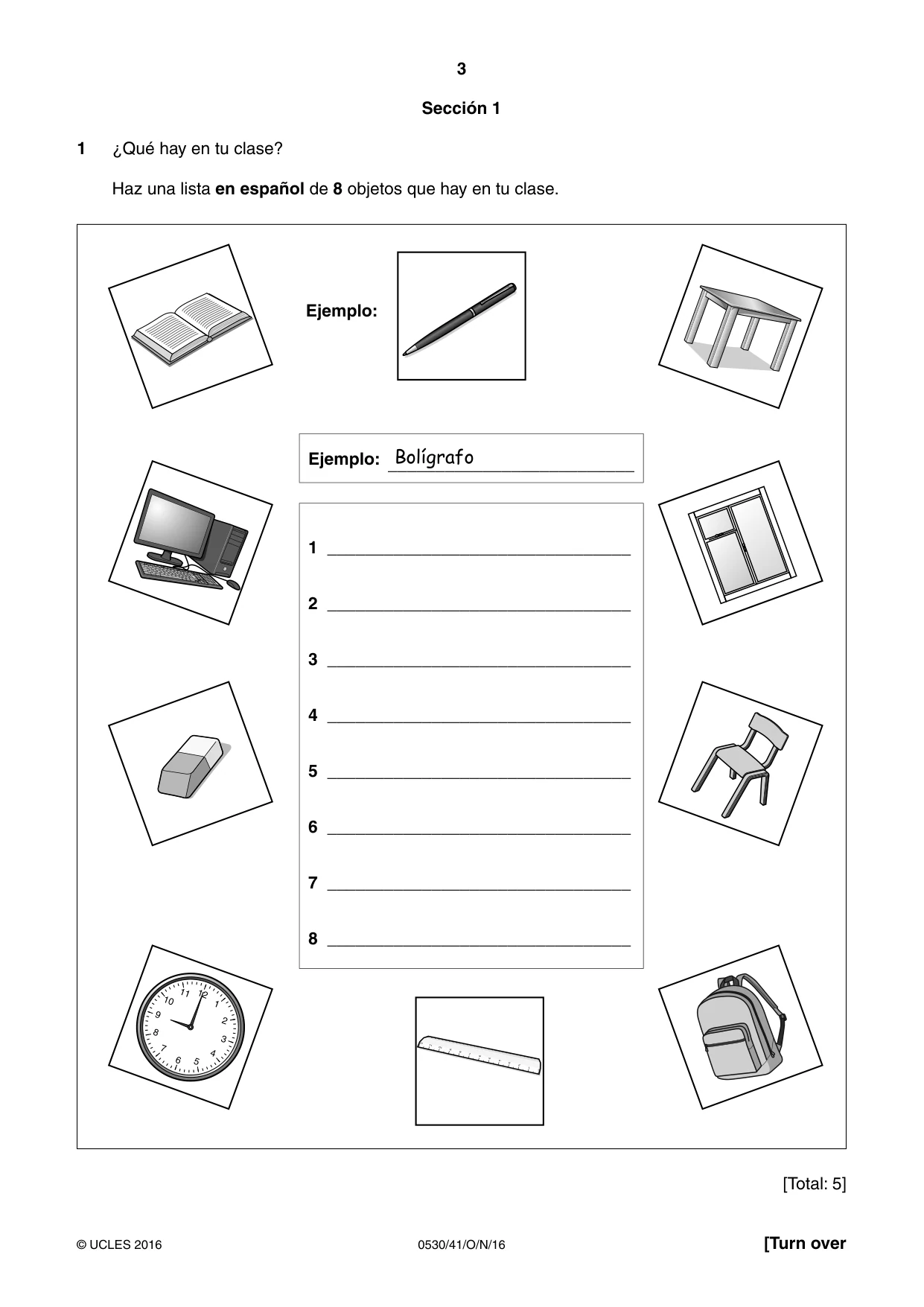 Cambridge IGCSE Spanish - Foreign Language 0530 2016 Oct/Nov Paper 4 · Variant 1 question paper, page 3 of 8