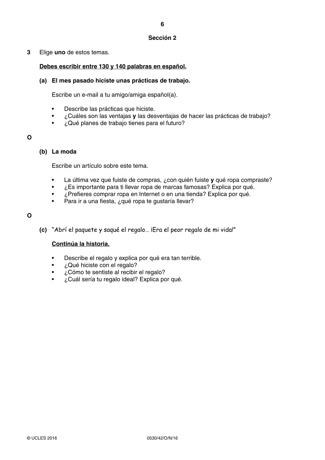 Cambridge IGCSE Spanish - Foreign Language 0530 2016 Oct/Nov Paper 4 · Variant 2 question paper, page 6 of 8