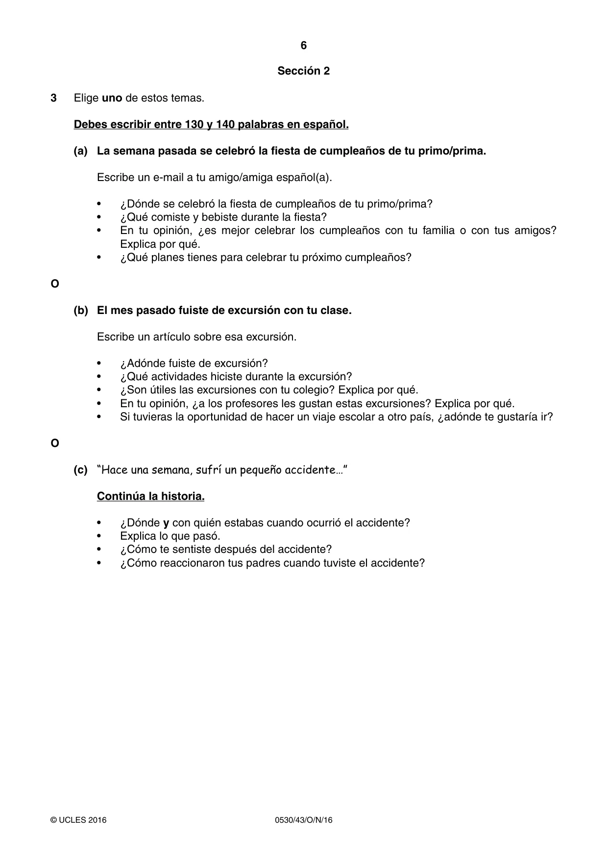 Cambridge IGCSE Spanish - Foreign Language 0530 2016 Oct/Nov Paper 4 · Variant 3 question paper, page 6 of 8