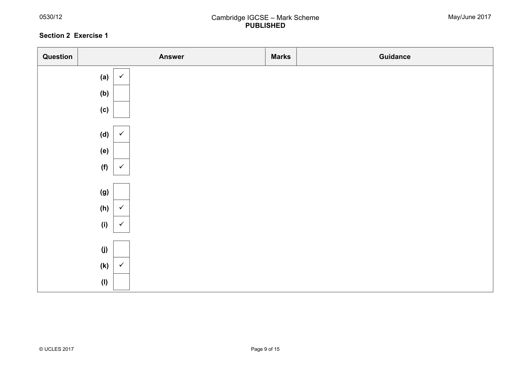Mark scheme, page 9 of 15