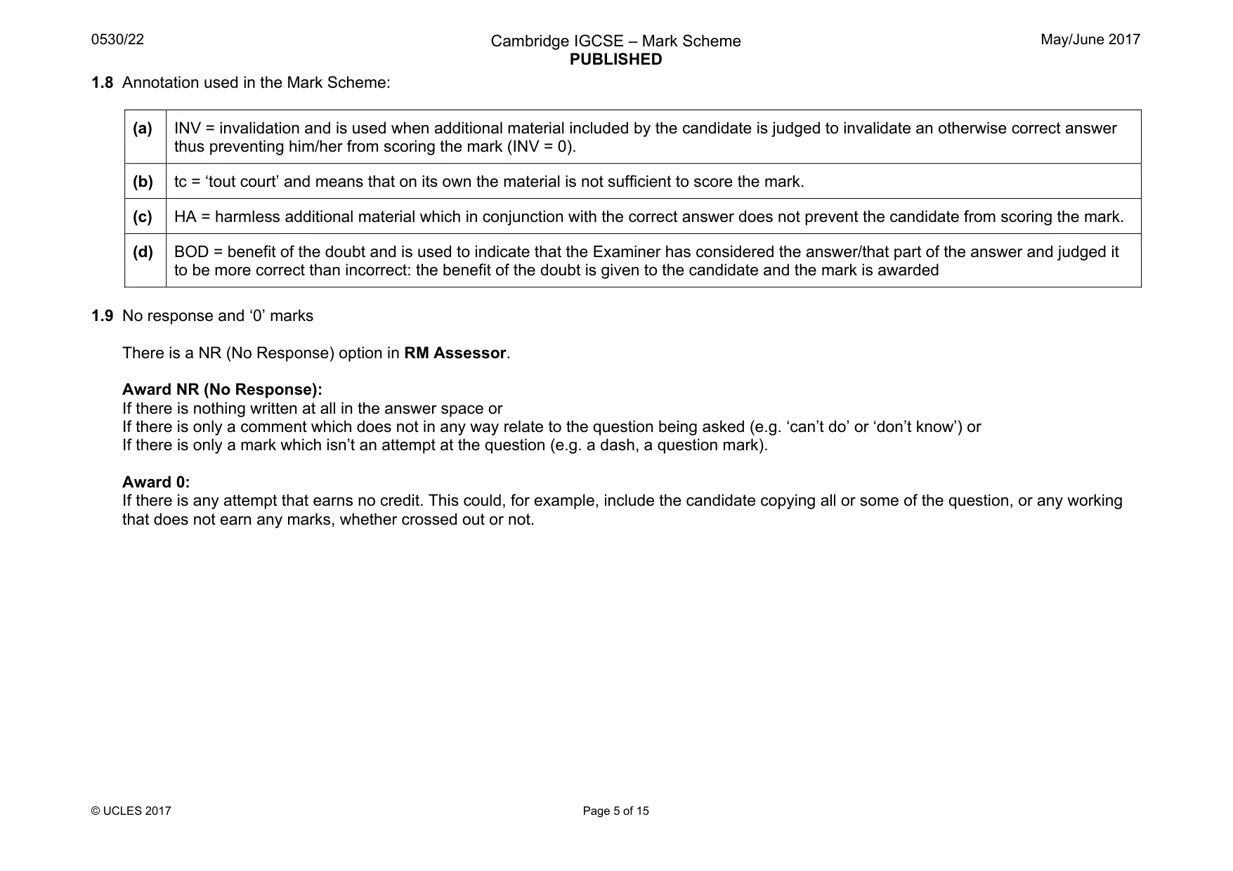 Mark scheme, page 5 of 15