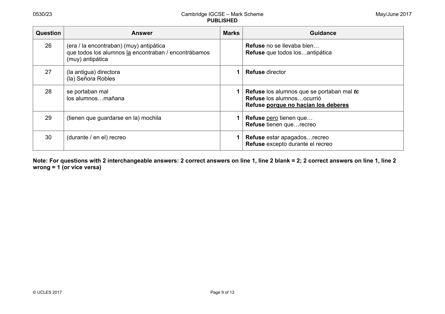 Mark scheme, page 9 of 13