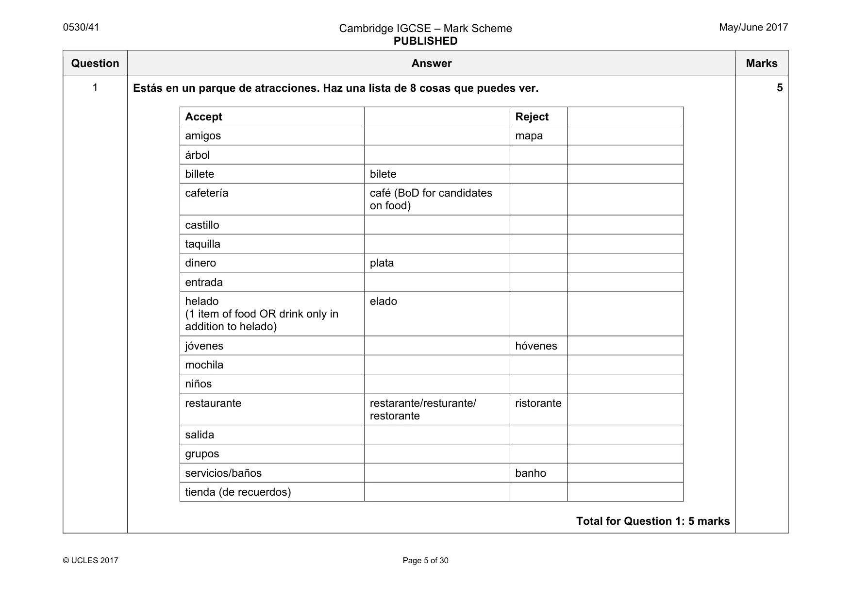 Mark scheme, page 5 of 30
