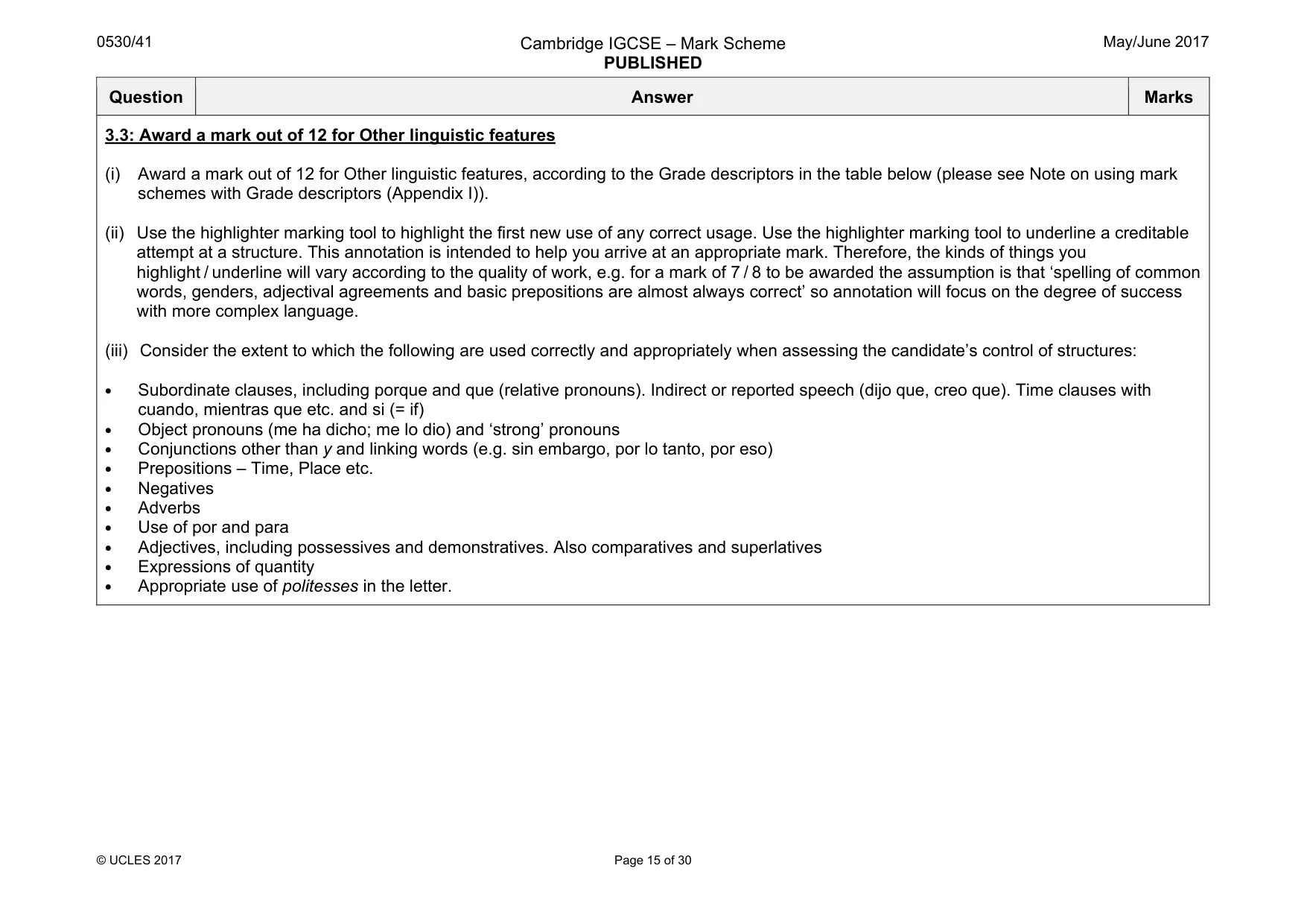 Mark scheme, page 15 of 30
