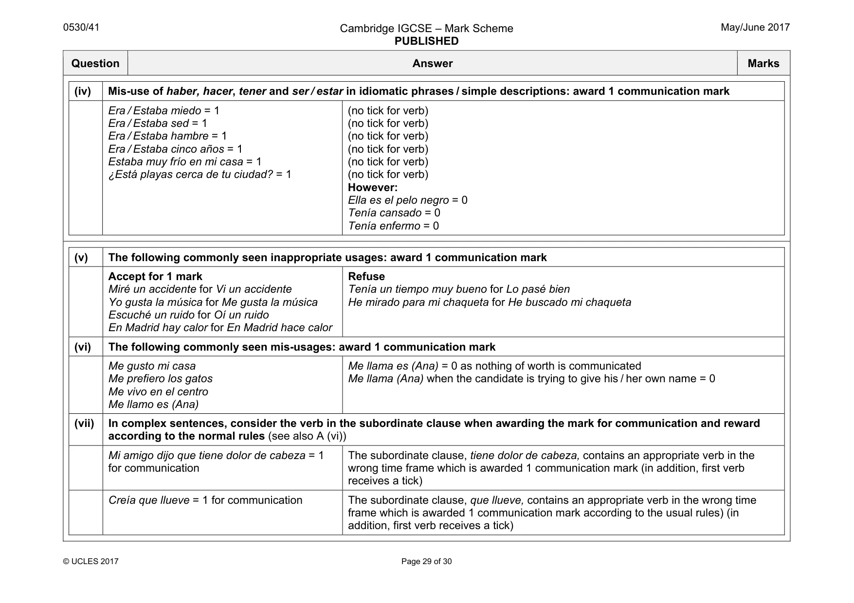 Mark scheme, page 29 of 30