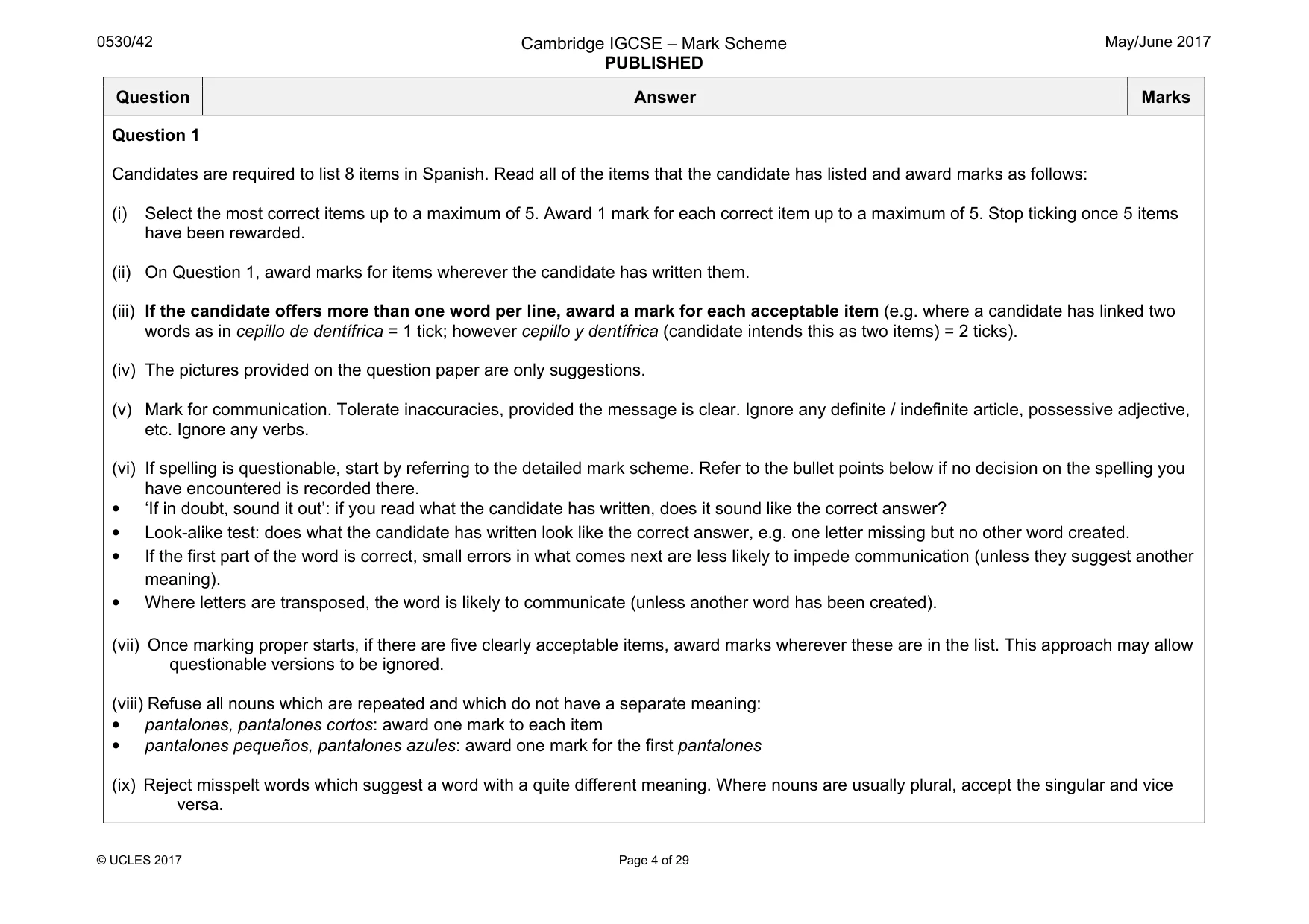Mark scheme, page 4 of 29