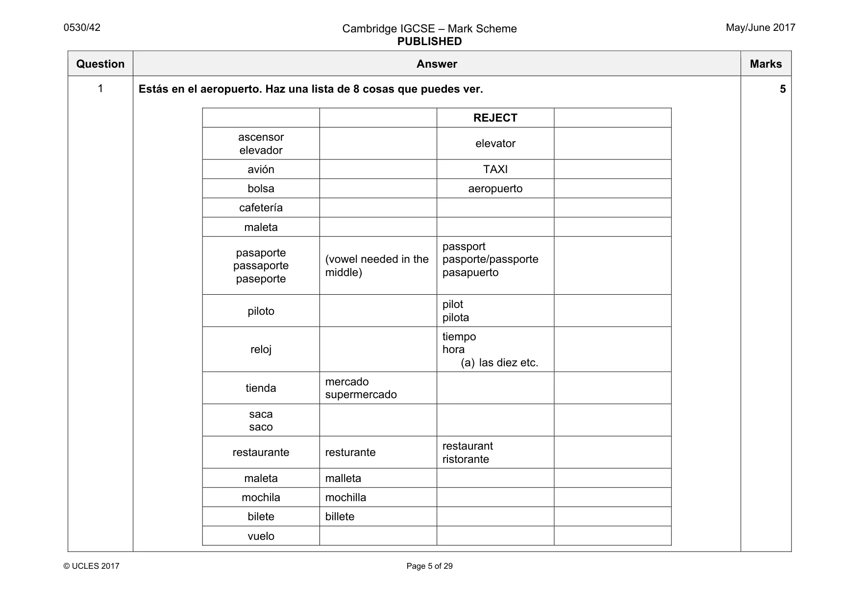 Mark scheme, page 5 of 29