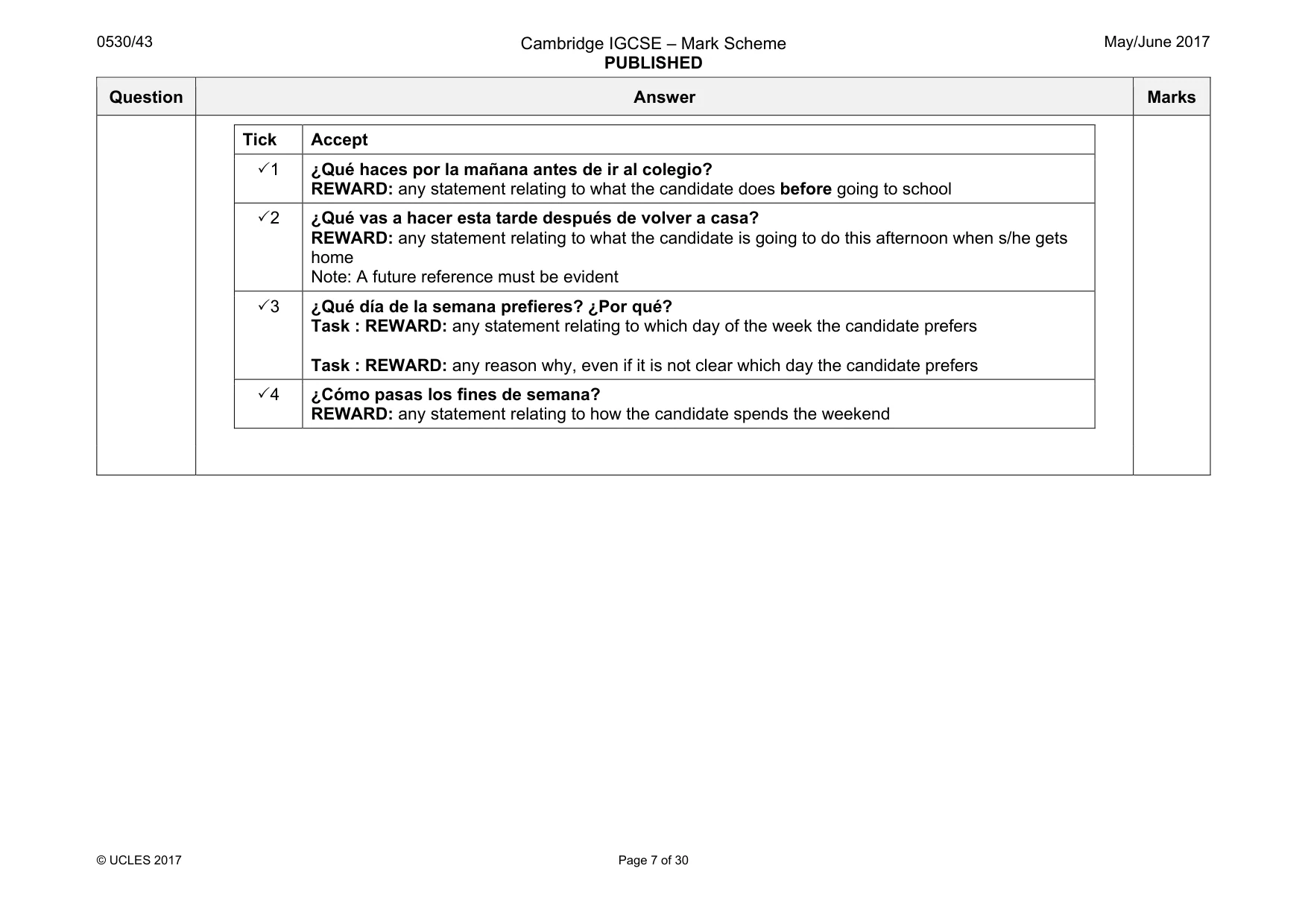 Mark scheme, page 7 of 30