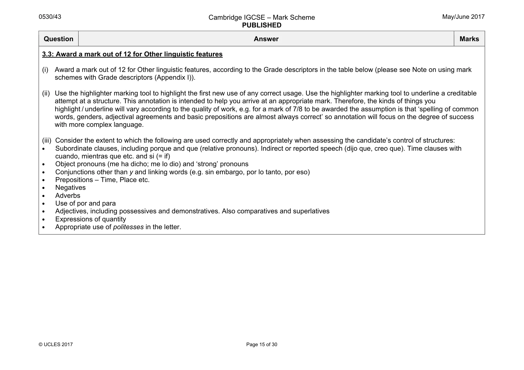 Mark scheme, page 15 of 30