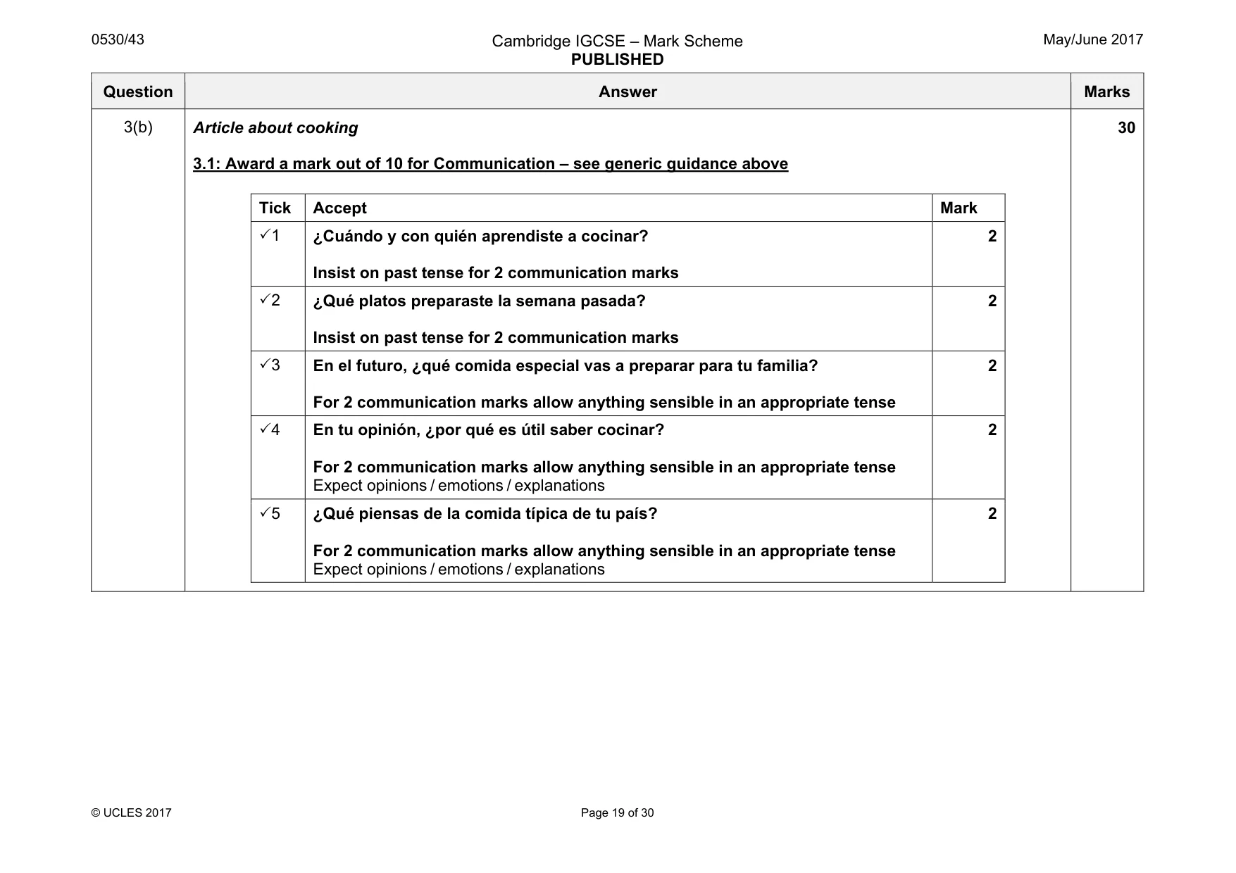 Mark scheme, page 19 of 30