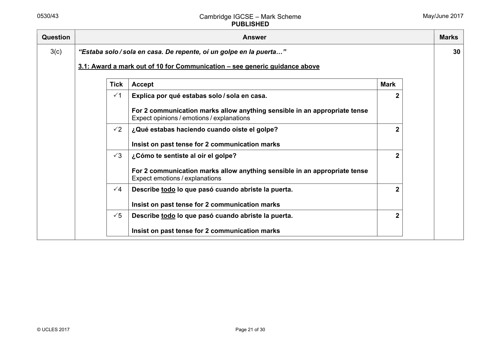 Mark scheme, page 21 of 30