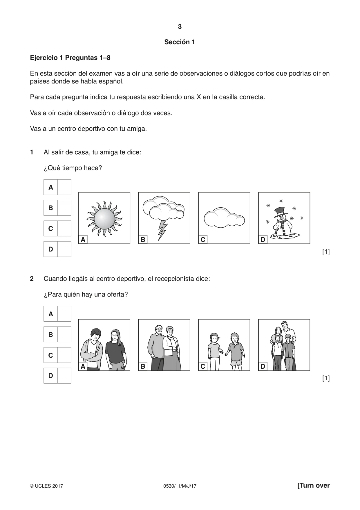 Cambridge IGCSE Spanish - Foreign Language 0530 2017 May/June Paper 1 · Variant 1 question paper, page 3 of 12