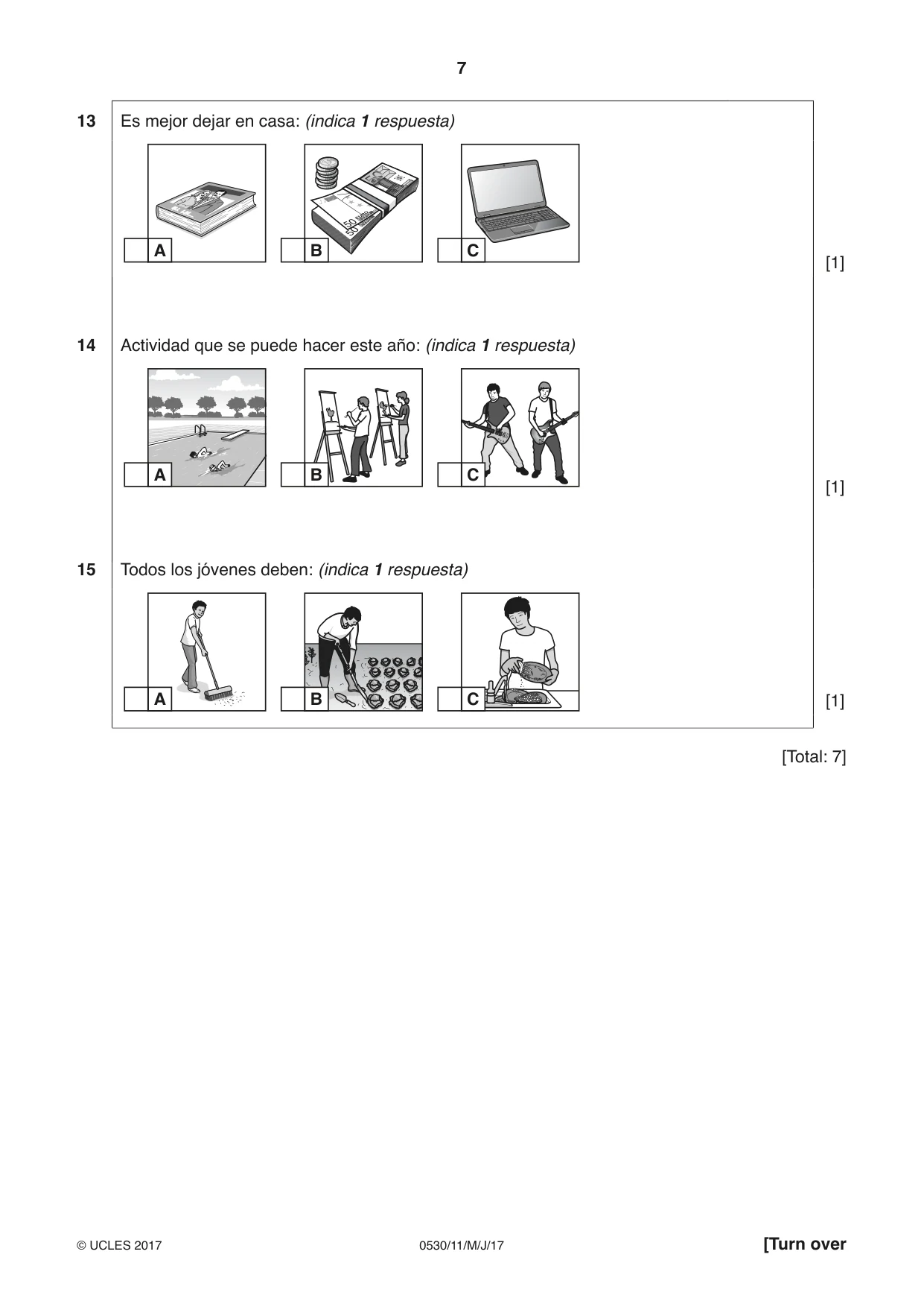 Cambridge IGCSE Spanish - Foreign Language 0530 2017 May/June Paper 1 · Variant 1 question paper, page 7 of 12