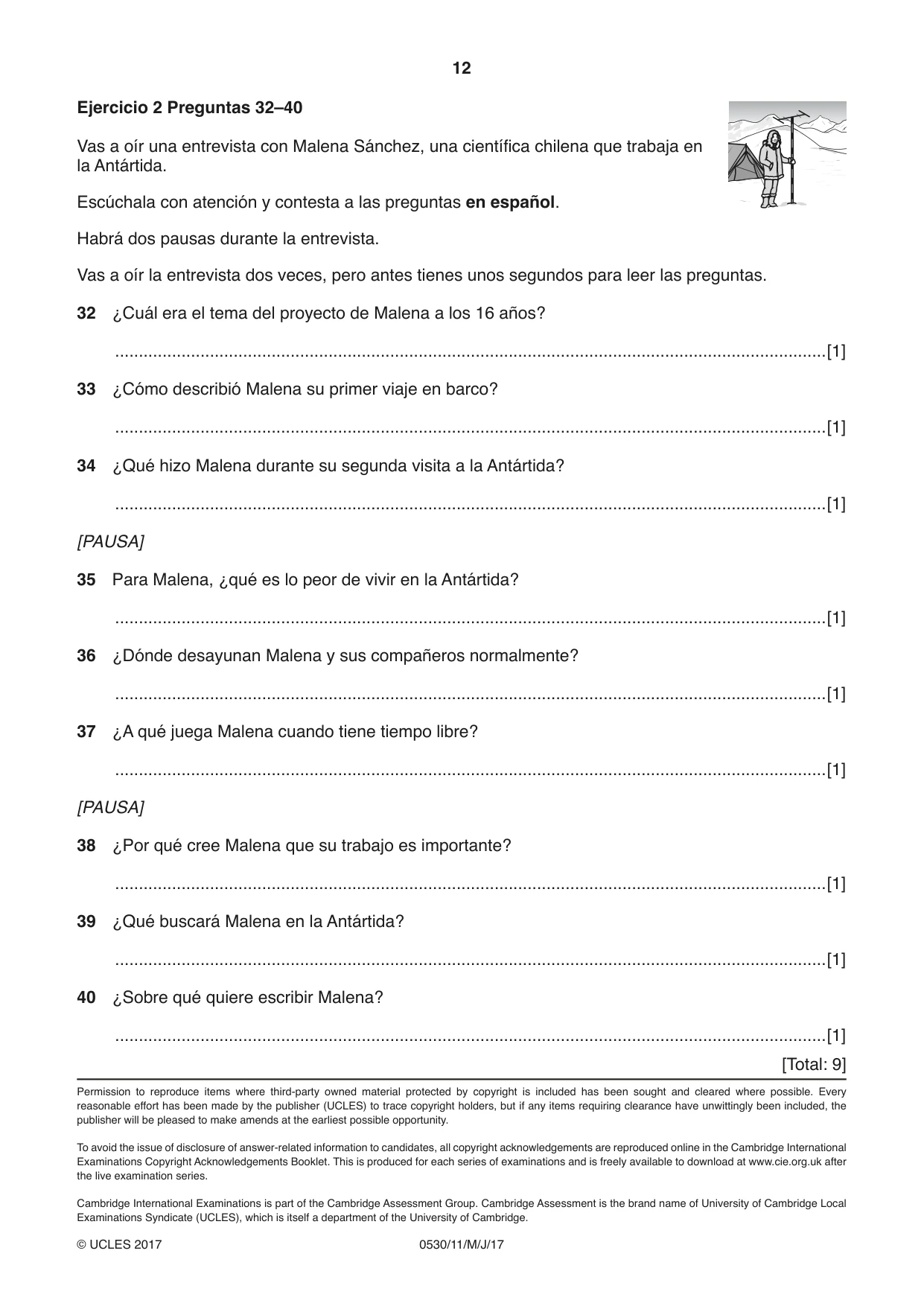 Cambridge IGCSE Spanish - Foreign Language 0530 2017 May/June Paper 1 · Variant 1 question paper, page 12 of 12