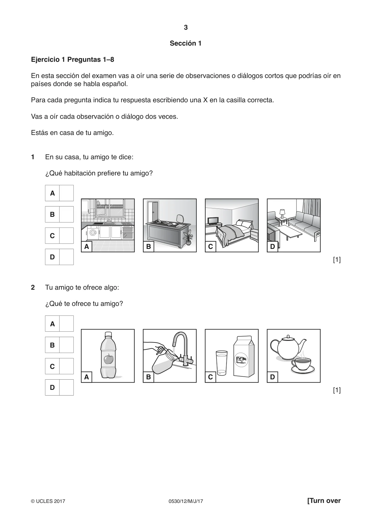 Cambridge IGCSE Spanish - Foreign Language 0530 2017 May/June Paper 1 · Variant 2 question paper, page 3 of 12