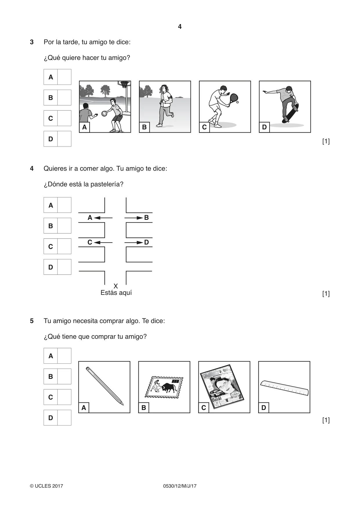 Cambridge IGCSE Spanish - Foreign Language 0530 2017 May/June Paper 1 · Variant 2 question paper, page 4 of 12