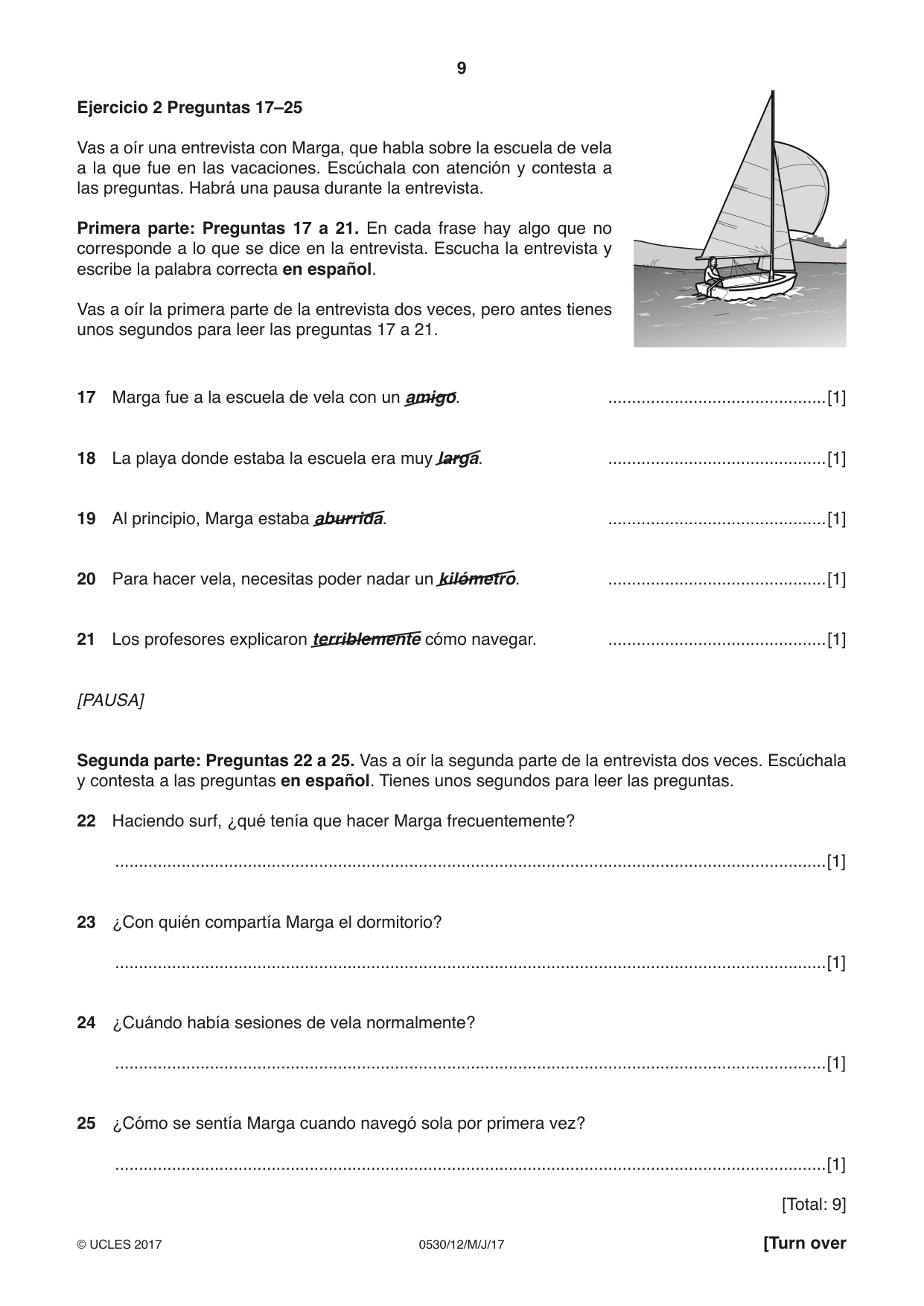 Cambridge IGCSE Spanish - Foreign Language 0530 2017 May/June Paper 1 · Variant 2 question paper, page 9 of 12