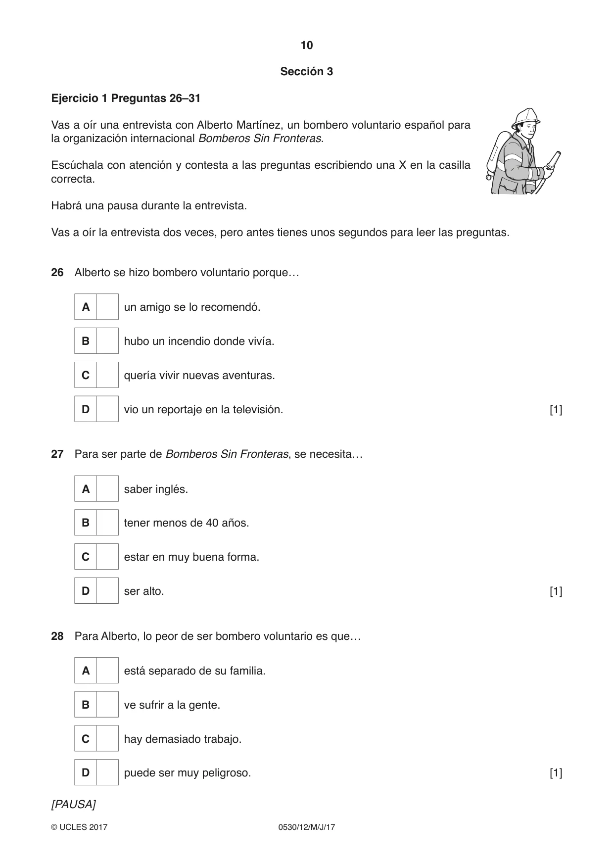 Cambridge IGCSE Spanish - Foreign Language 0530 2017 May/June Paper 1 · Variant 2 question paper, page 10 of 12