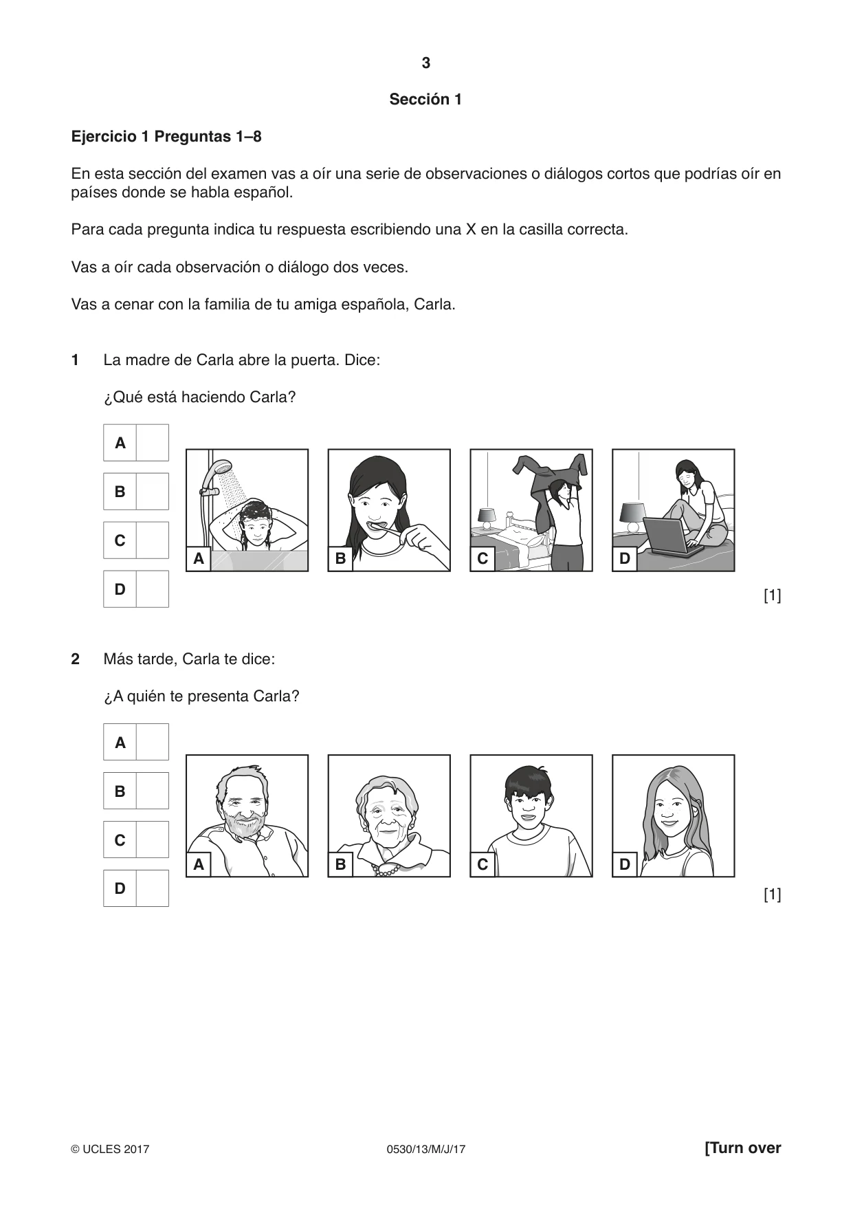 Cambridge IGCSE Spanish - Foreign Language 0530 2017 May/June Paper 1 · Variant 3 question paper, page 3 of 12