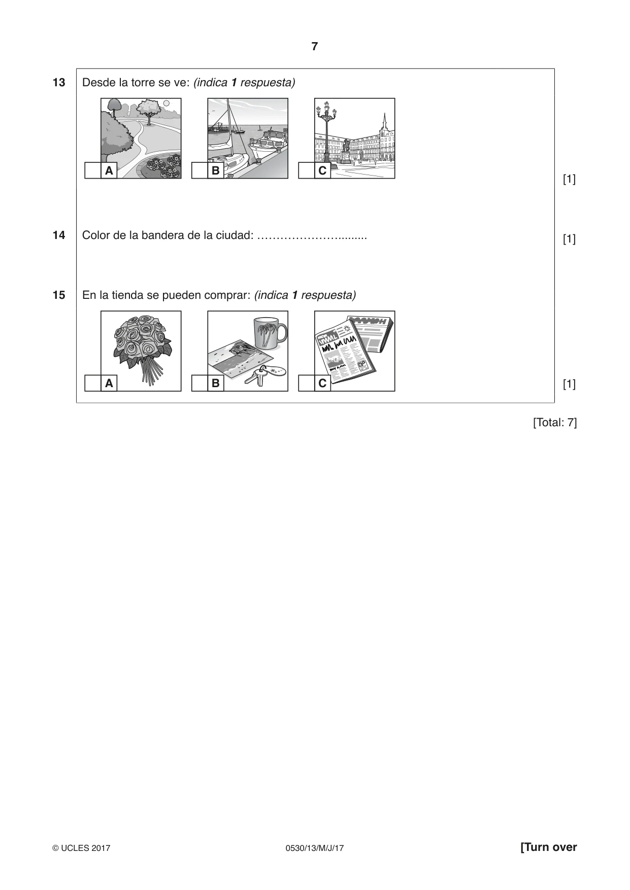 Cambridge IGCSE Spanish - Foreign Language 0530 2017 May/June Paper 1 · Variant 3 question paper, page 7 of 12