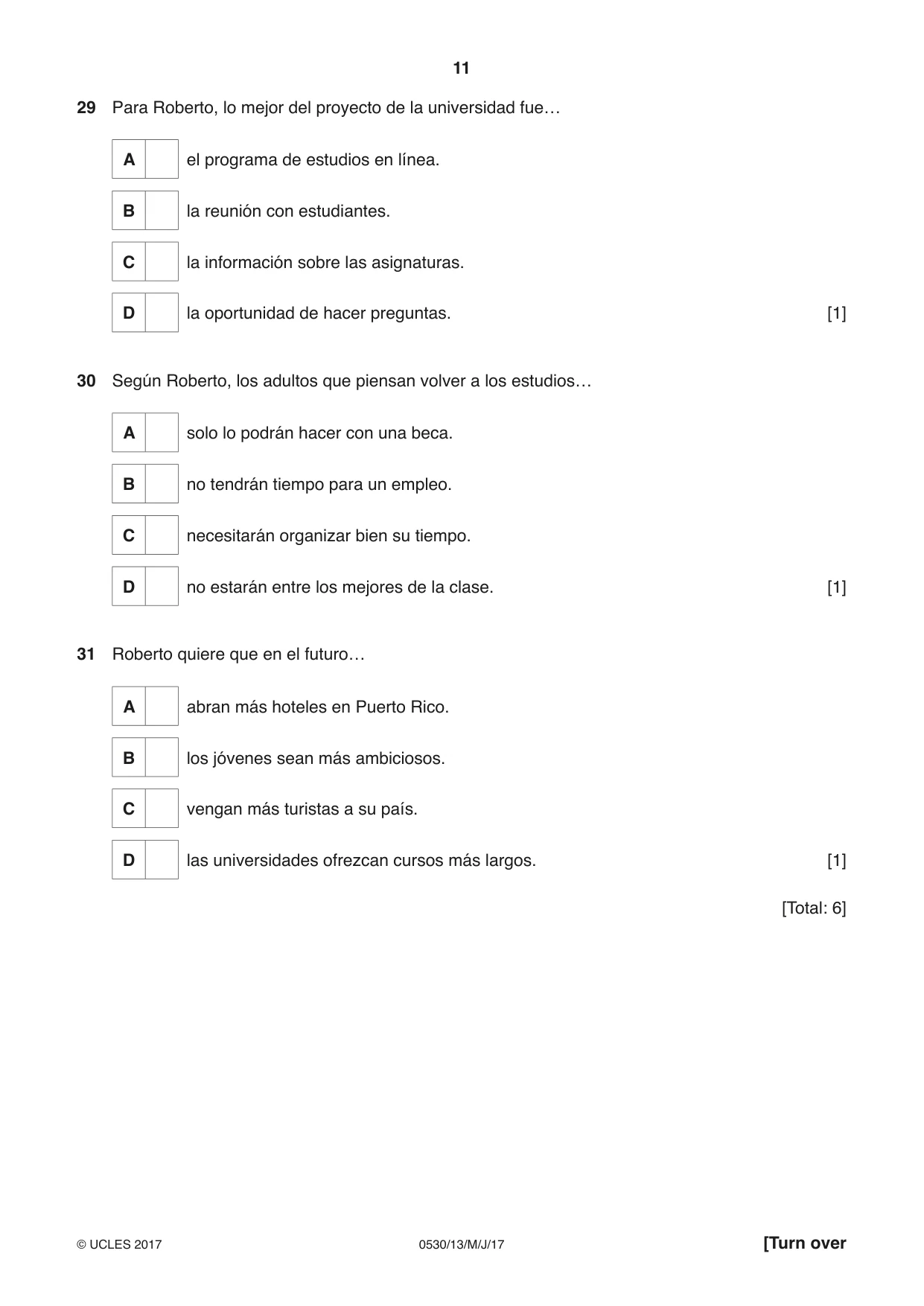 Cambridge IGCSE Spanish - Foreign Language 0530 2017 May/June Paper 1 · Variant 3 question paper, page 11 of 12