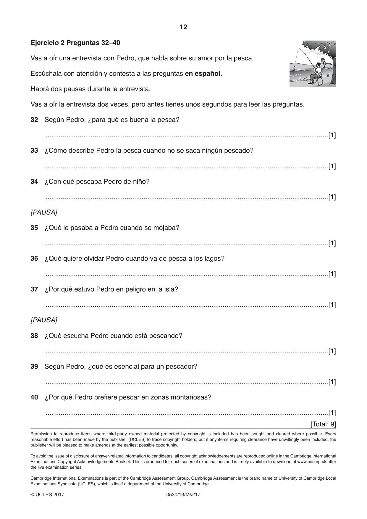 Cambridge IGCSE Spanish - Foreign Language 0530 2017 May/June Paper 1 · Variant 3 question paper, page 12 of 12