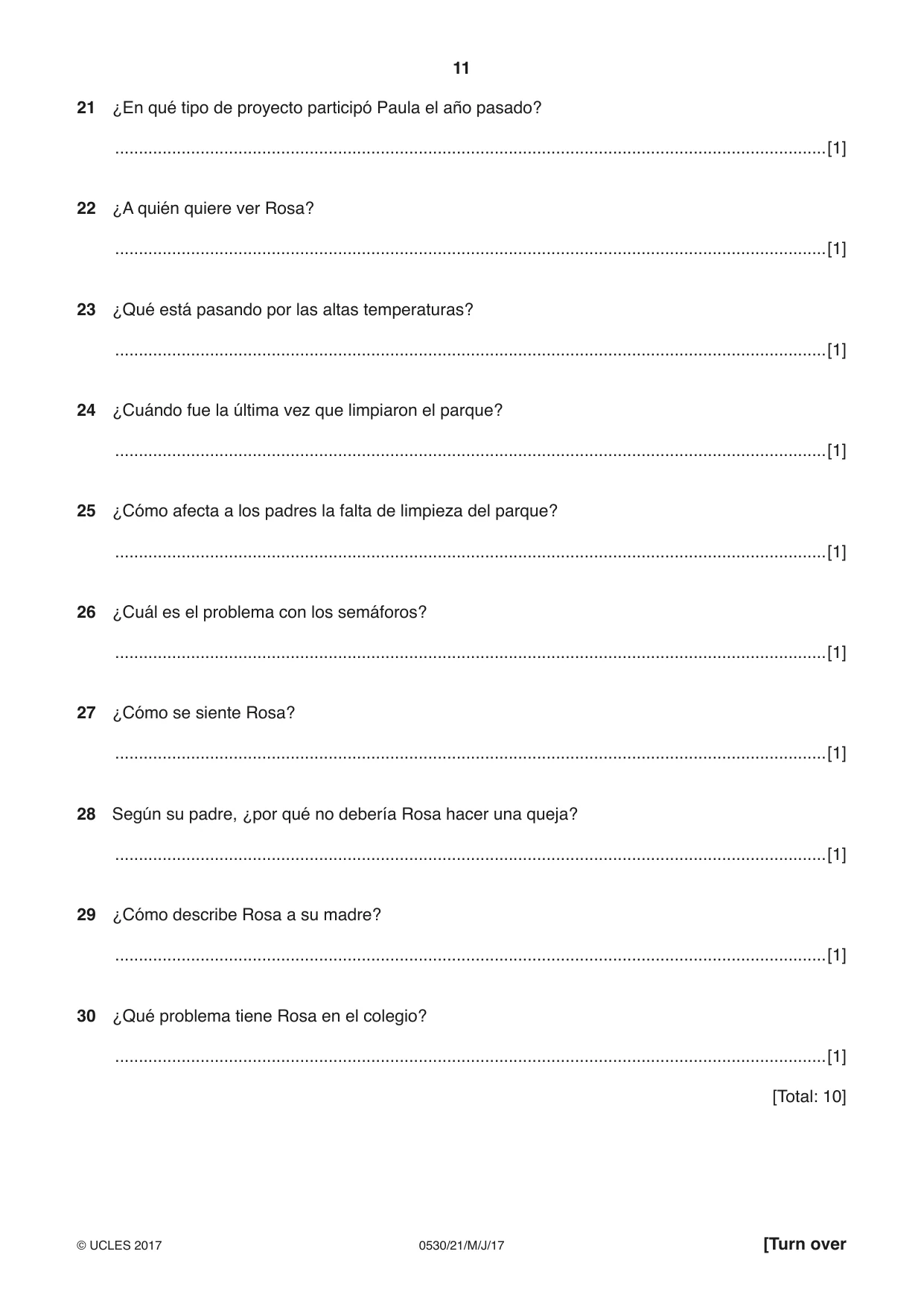 Cambridge IGCSE Spanish - Foreign Language 0530 2017 May/June Paper 2 · Variant 1 question paper, page 11 of 16