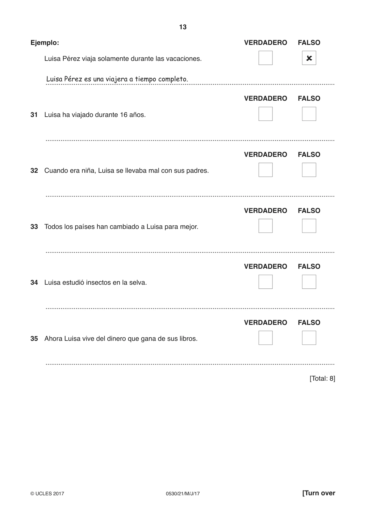 Cambridge IGCSE Spanish - Foreign Language 0530 2017 May/June Paper 2 · Variant 1 question paper, page 13 of 16