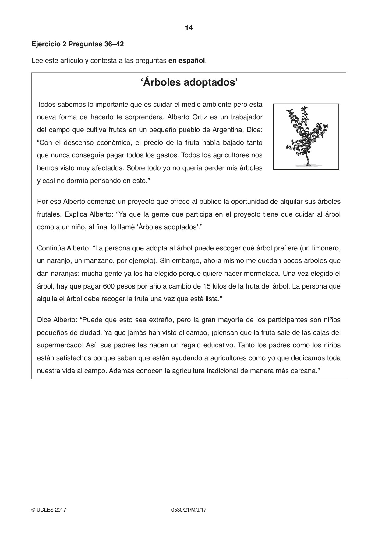 Cambridge IGCSE Spanish - Foreign Language 0530 2017 May/June Paper 2 · Variant 1 question paper, page 14 of 16