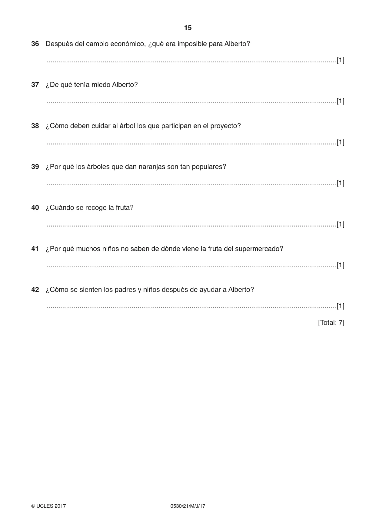 Cambridge IGCSE Spanish - Foreign Language 0530 2017 May/June Paper 2 · Variant 1 question paper, page 15 of 16