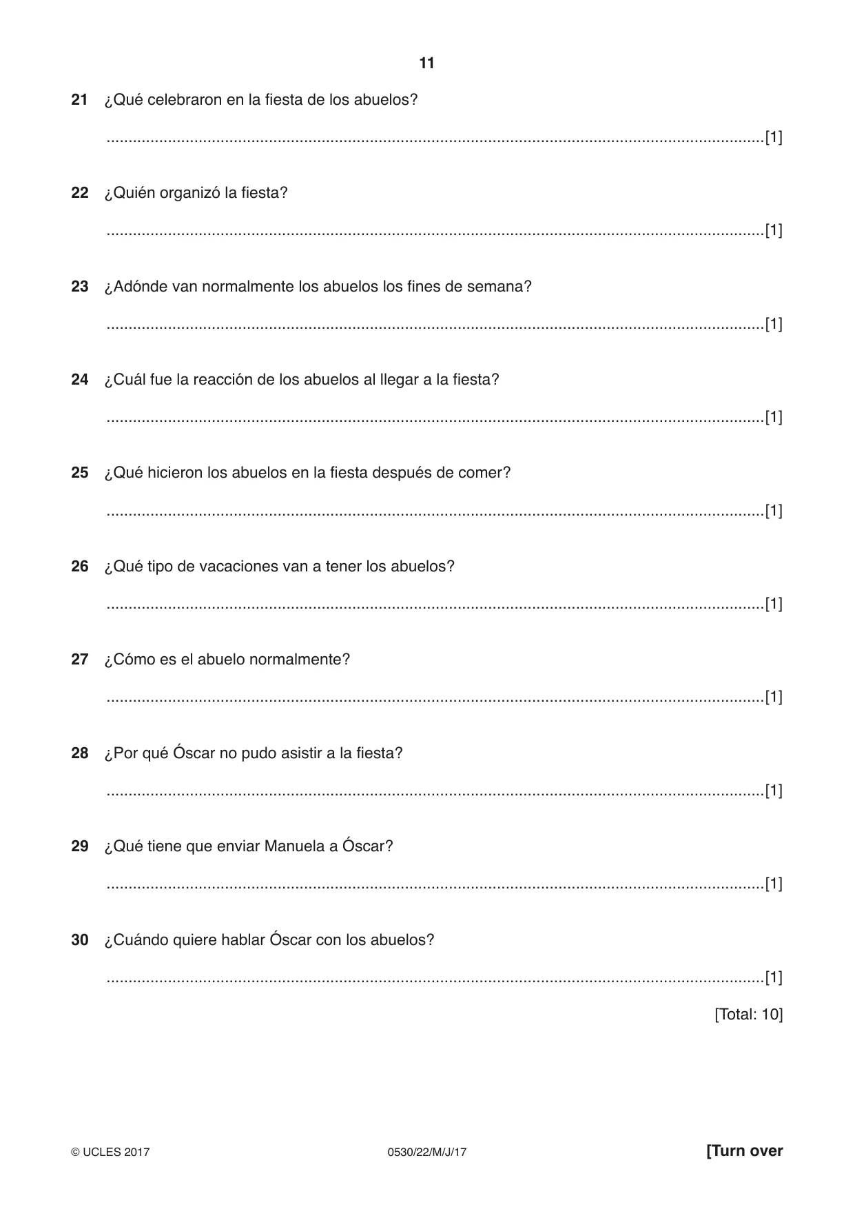 Cambridge IGCSE Spanish - Foreign Language 0530 2017 May/June Paper 2 · Variant 2 question paper, page 11 of 16