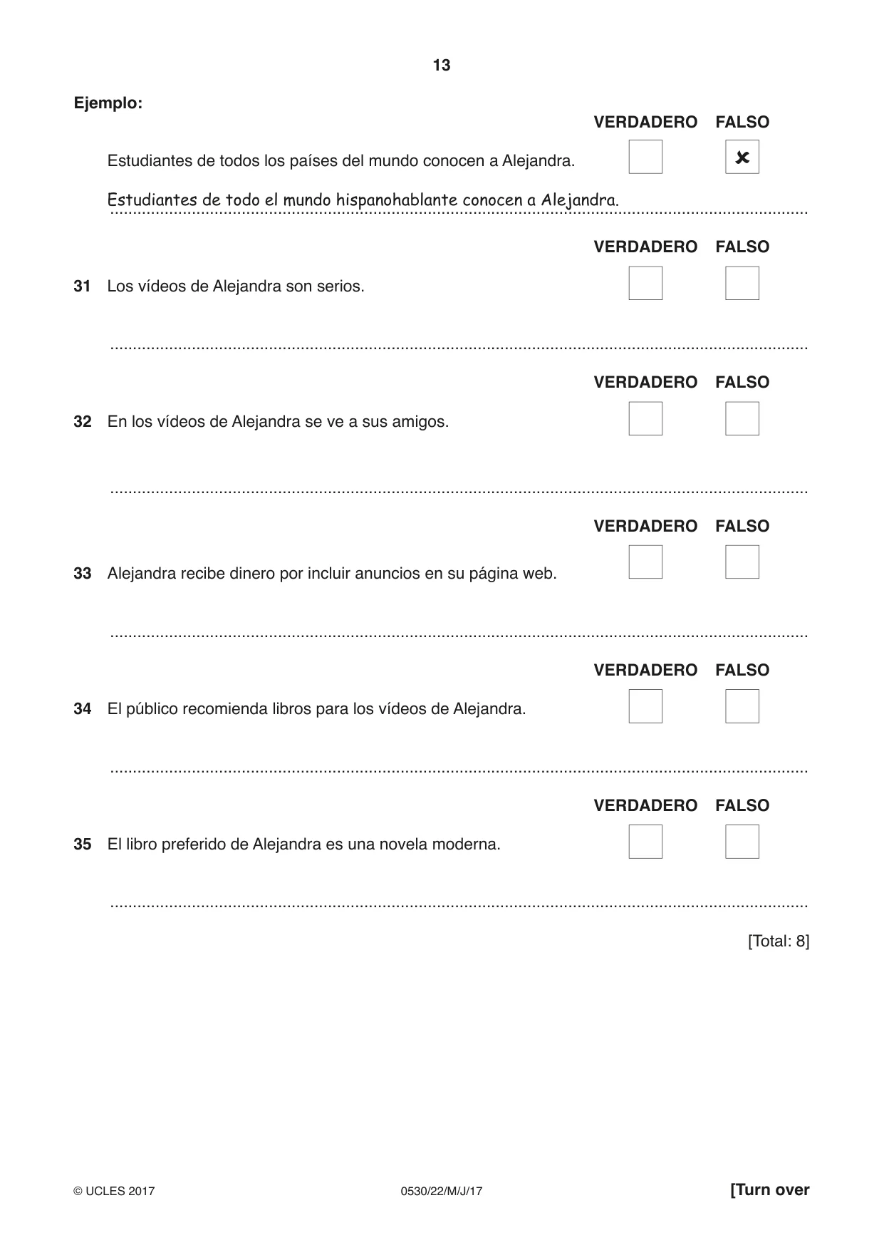 Cambridge IGCSE Spanish - Foreign Language 0530 2017 May/June Paper 2 · Variant 2 question paper, page 13 of 16