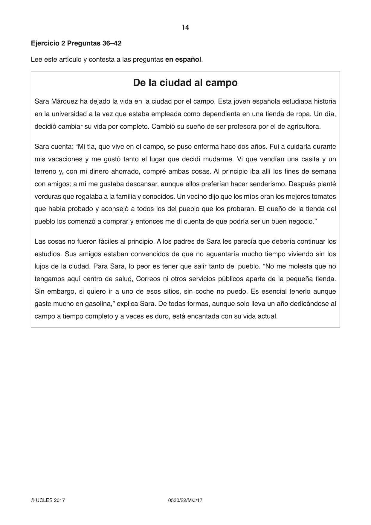 Cambridge IGCSE Spanish - Foreign Language 0530 2017 May/June Paper 2 · Variant 2 question paper, page 14 of 16