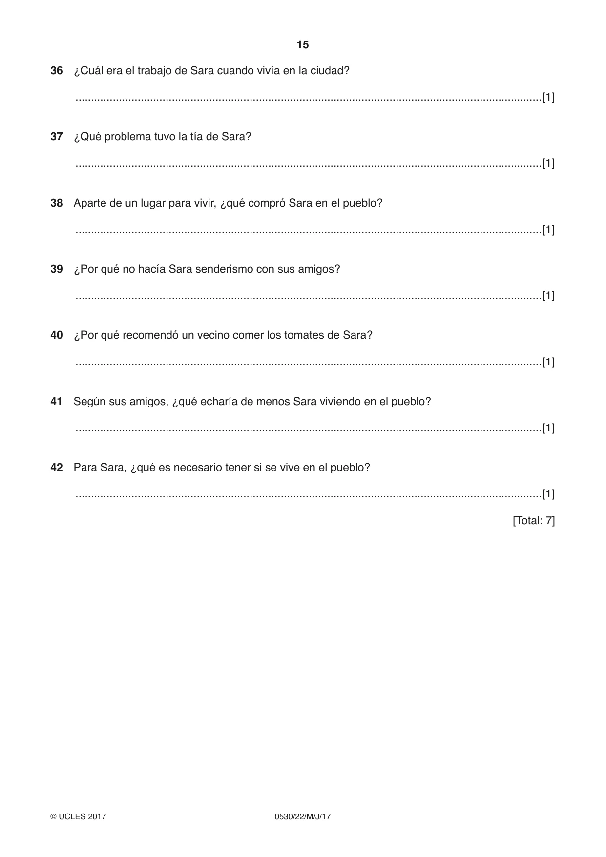 Cambridge IGCSE Spanish - Foreign Language 0530 2017 May/June Paper 2 · Variant 2 question paper, page 15 of 16