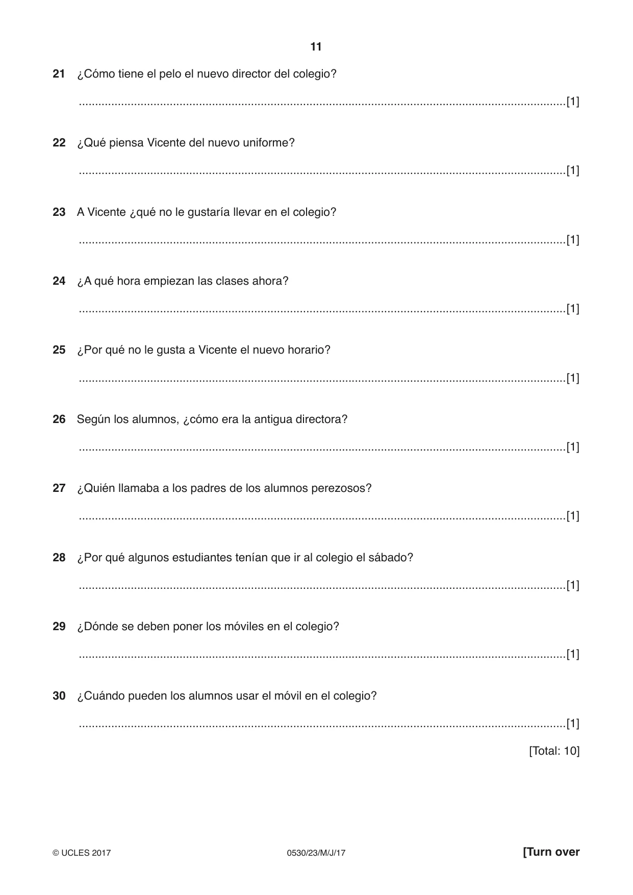 Cambridge IGCSE Spanish - Foreign Language 0530 2017 May/June Paper 2 · Variant 3 question paper, page 11 of 16