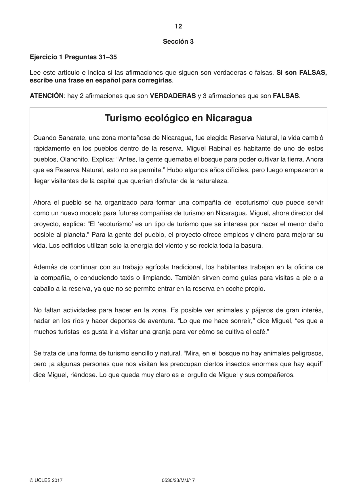 Cambridge IGCSE Spanish - Foreign Language 0530 2017 May/June Paper 2 · Variant 3 question paper, page 12 of 16
